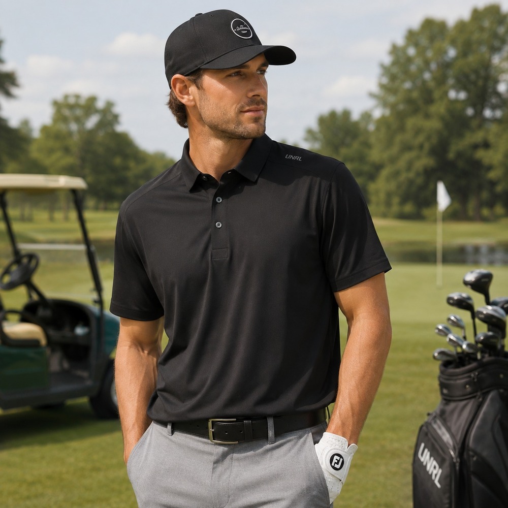 UNRL Mens Golf Performance Polo Shirt Sz L Black Stretch Athletic Activewear